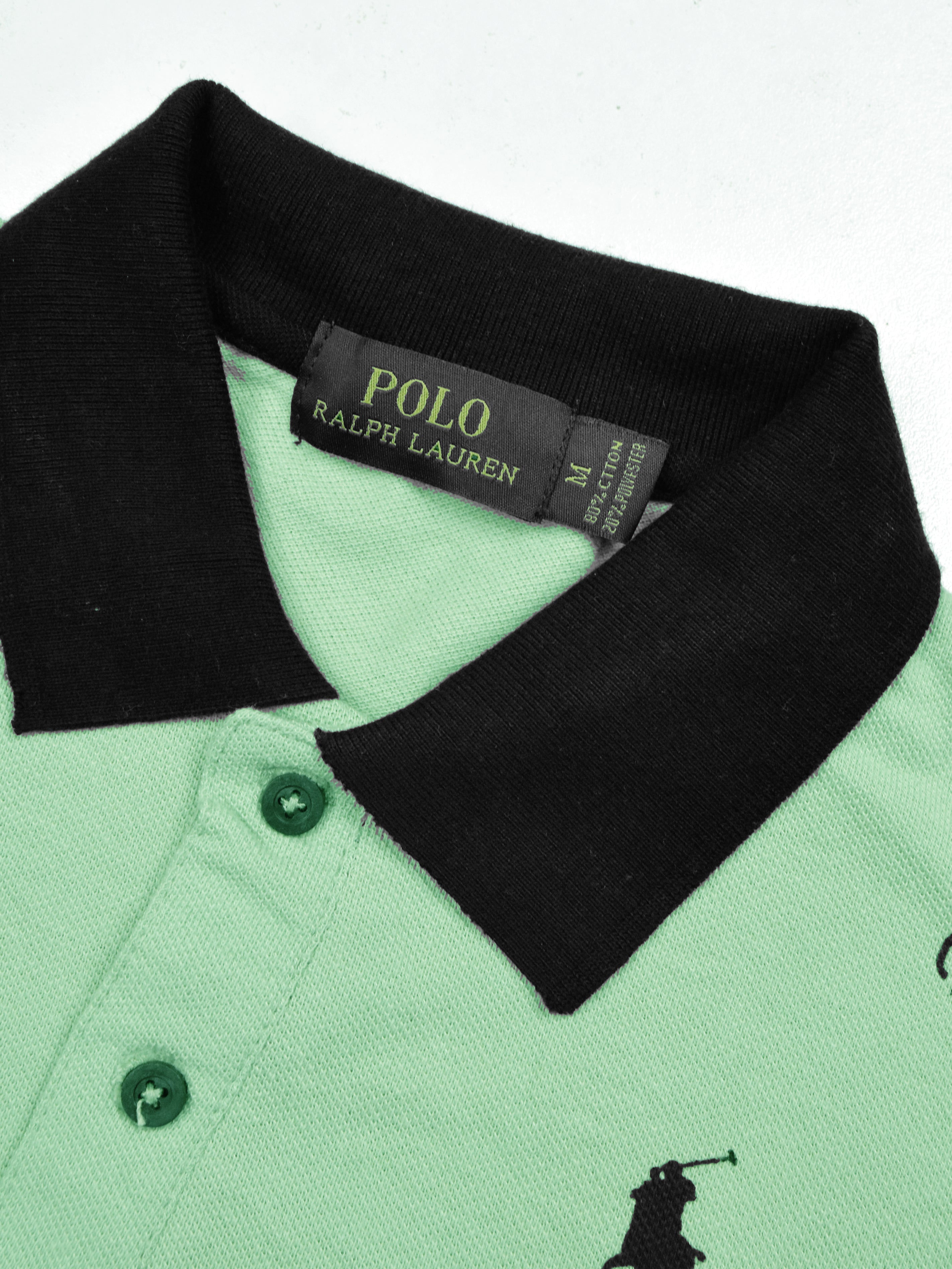Summer Polo Shirt For Men-Light Green with Allover Print-RT2335
