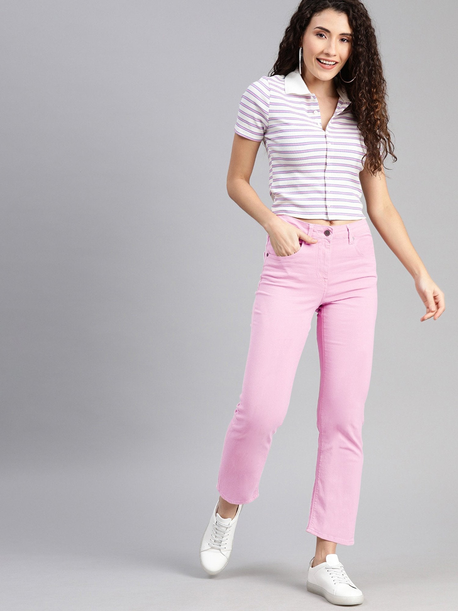 Authentic Slouchy Fit Cotton Denim For Ladies-Light Pink-CSD06