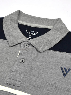 Summer Polo Shirt For Men-Off White With Grey & Dark Navy-SP6932