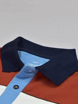 LV Half Sleeve Summer Polo Shirt For Men-Blue With Multi Panel-NA14342
