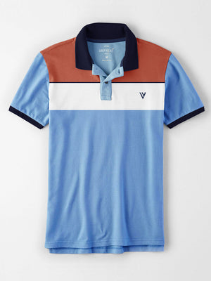 LV Half Sleeve Summer Polo Shirt For Men-Blue With Multi Panel-NA14342