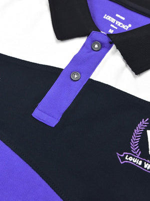 Summer Polo Shirt For Men-Purple Blue with Black & White-BE16991