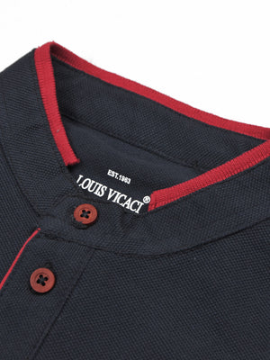 Summer Henley Neck Polo Shirt For Men-Dark Navy-AN4149